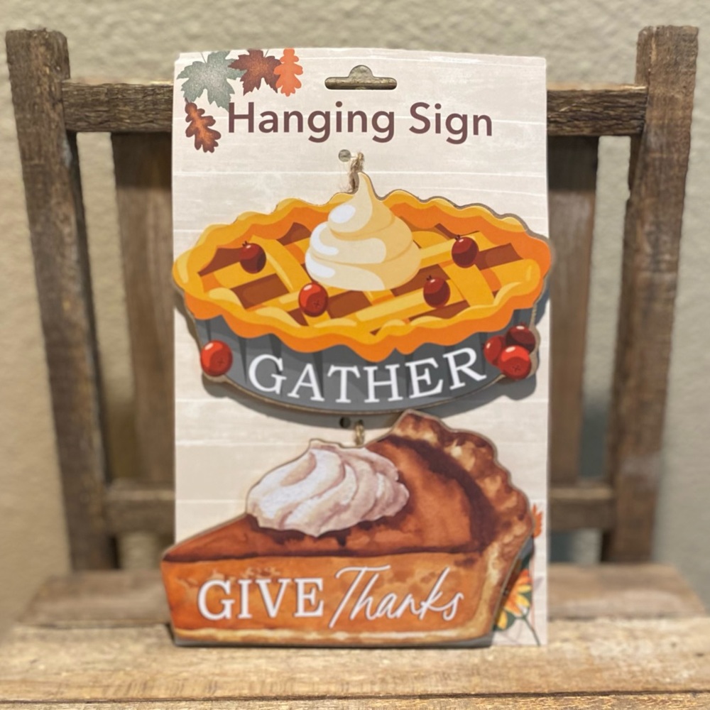 Fall Cherry Pie & Pumpkin Pie Wood Ornaments Set Of 2, Farmhouse Decor, Autumn